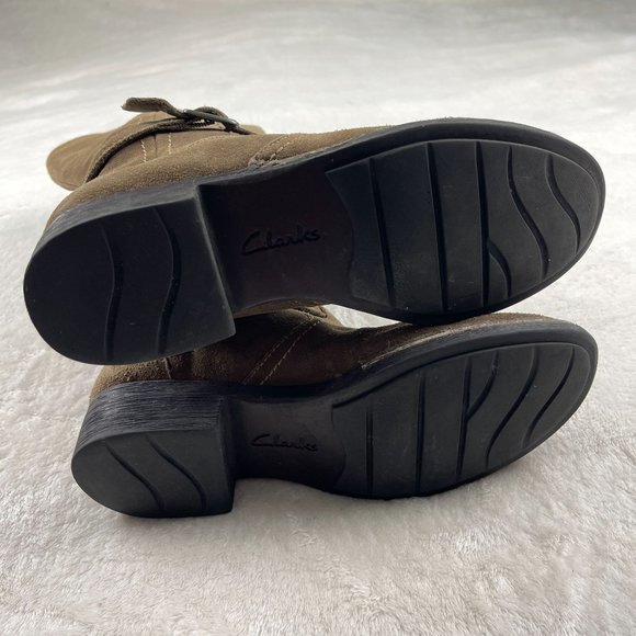 Clarks Derby Palace Suede Mid Calf Boots Womens Size 8 Brown Zip Up Strap Buckle - Picture 11 of 15